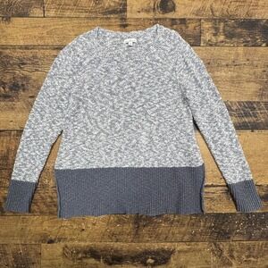 LL Bean Signature Sweater Women Medium Gray White Marled Knit Cotton Linen Blend